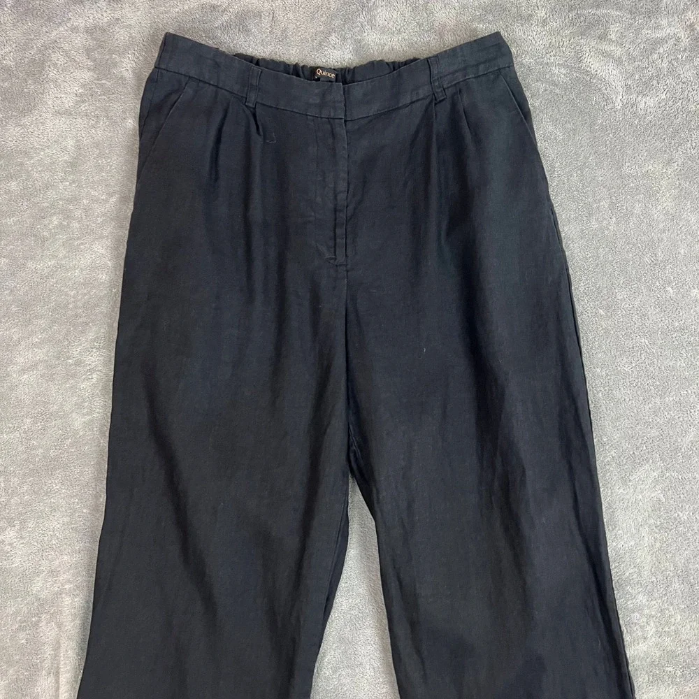 Quince 100% European Linen Pleated Trouser Pants Womens 14 Navy Minimalist
